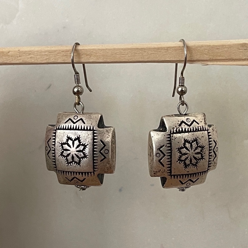 South Western Silver Geometric Earrings.
